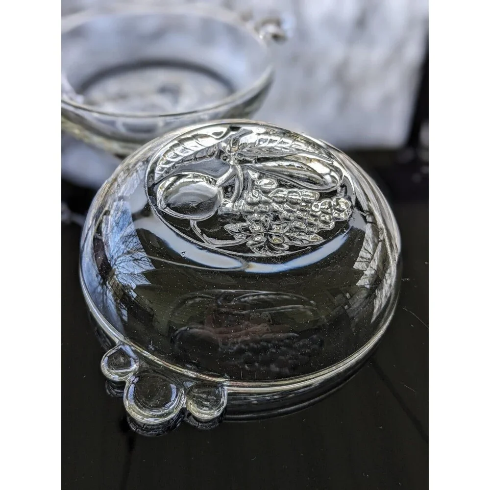 Vintage Clear Pressed Glass Berry/ Dessert Bowl Set Of Two Bottom Bubble Handles